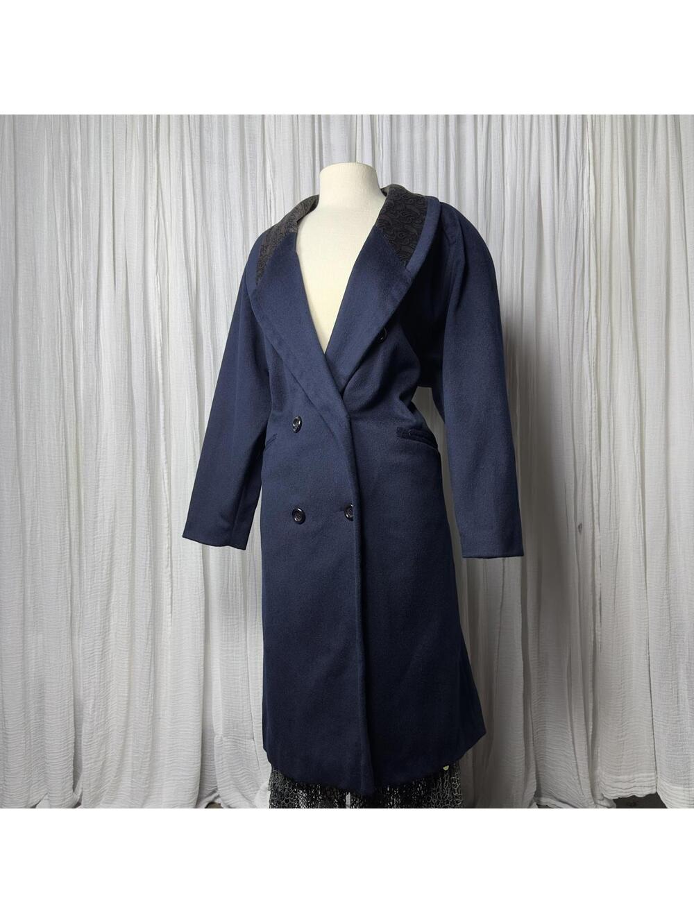 Vintage Indie Navy Blue Double Breasted Women's Wool Trench Coat (12)